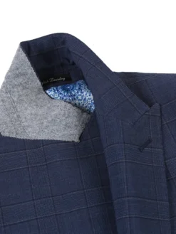 English Laundry Navy Windowpane Slim Fit Peak Lapel Wool Blend Stretch 2 Button Suit