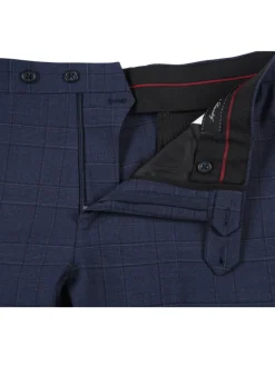English Laundry Navy Windowpane Slim Fit Peak Lapel Wool Blend Stretch 2 Button Suit