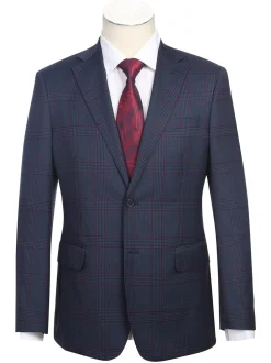 English Laundry Slim Fit Two button Blue with Burgundy Check Peak Lapel Suit