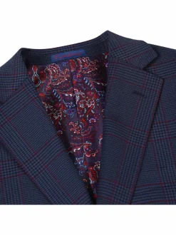 English Laundry Slim Fit Two button Blue with Burgundy Check Peak Lapel Suit