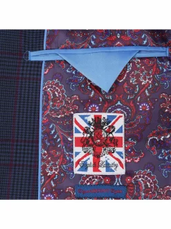 English Laundry Slim Fit Two button Blue with Burgundy Check Peak Lapel Suit