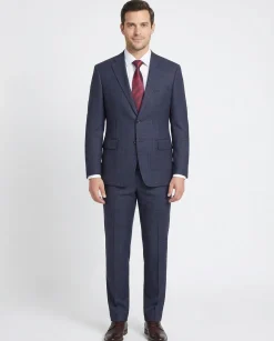 English Laundry Slim Fit Two button Blue with Burgundy Check Peak Lapel Suit