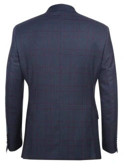 English Laundry Slim Fit Two button Blue with Burgundy Check Peak Lapel Suit