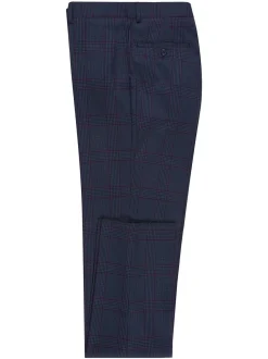 English Laundry Slim Fit Two button Blue with Burgundy Check Peak Lapel Suit