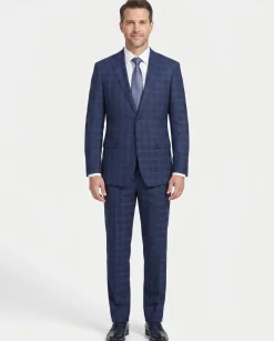English Laundry Slim Fit Two button Navy Check Peak Lapel Suit