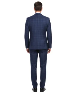 English Laundry Slim Fit Two button Navy Check Peak Lapel Suit