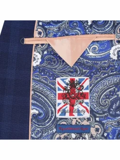 English Laundry Slim Fit Two button Navy Check Peak Lapel Suit