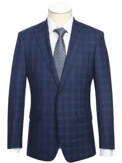 English Laundry Slim Fit Two button Navy Check Peak Lapel Suit
