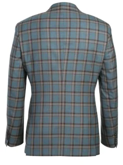 English Laundry Teal With Brown Windowpane Slim Fit Peak Lapel Wool Blend Suit
