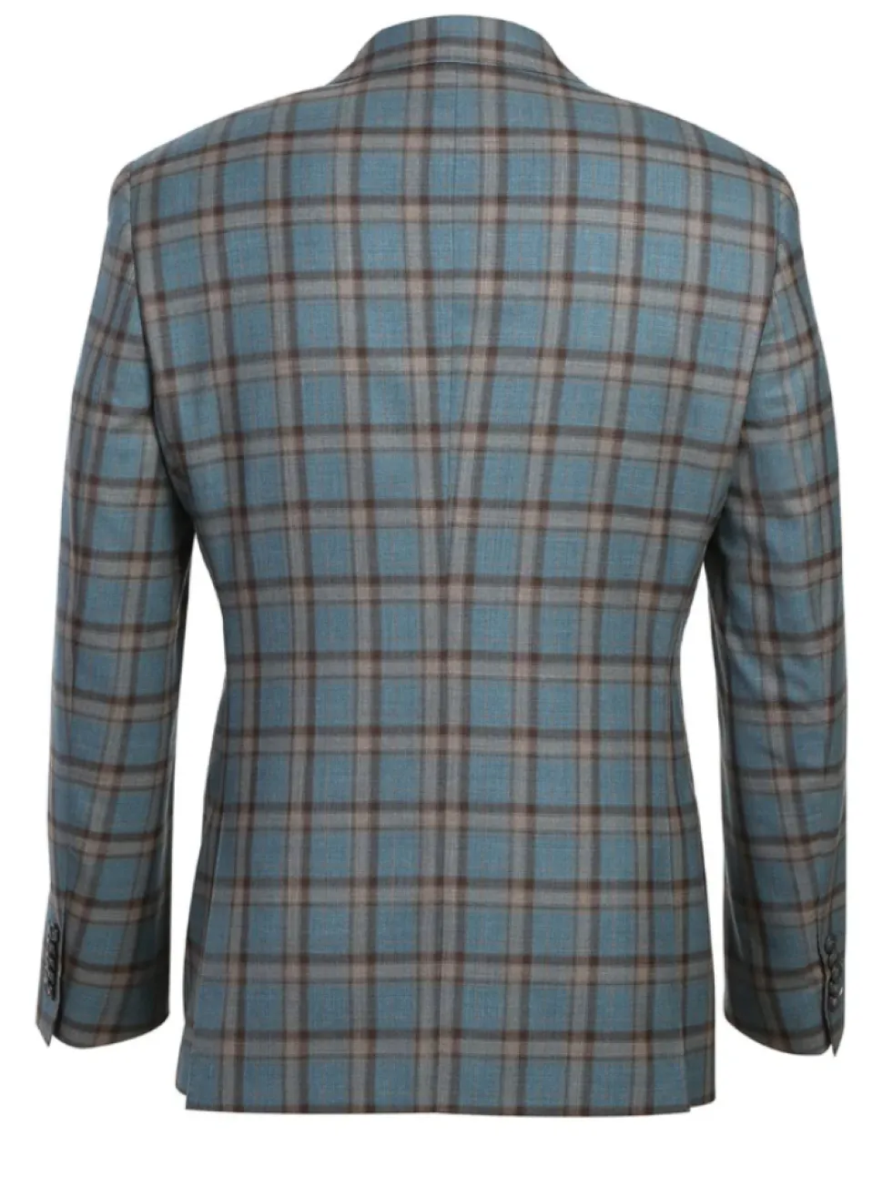 English Laundry Teal With Brown Windowpane Slim Fit Peak Lapel Wool Blend Suit