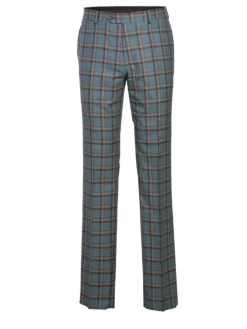 English Laundry Teal With Brown Windowpane Slim Fit Peak Lapel Wool Blend Suit