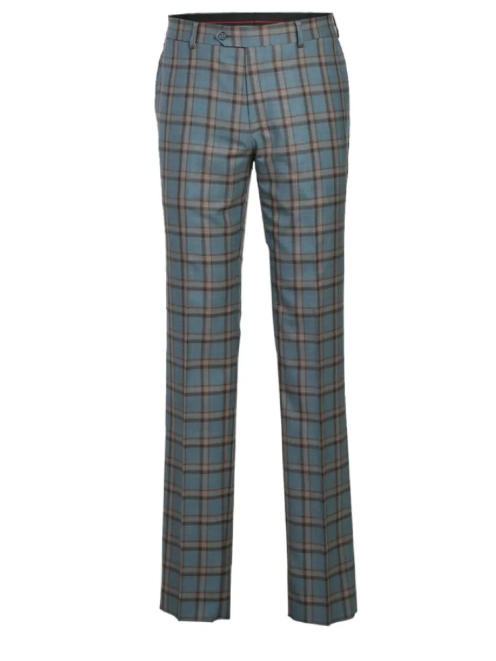 English Laundry Teal With Brown Windowpane Slim Fit Peak Lapel Wool Blend Suit