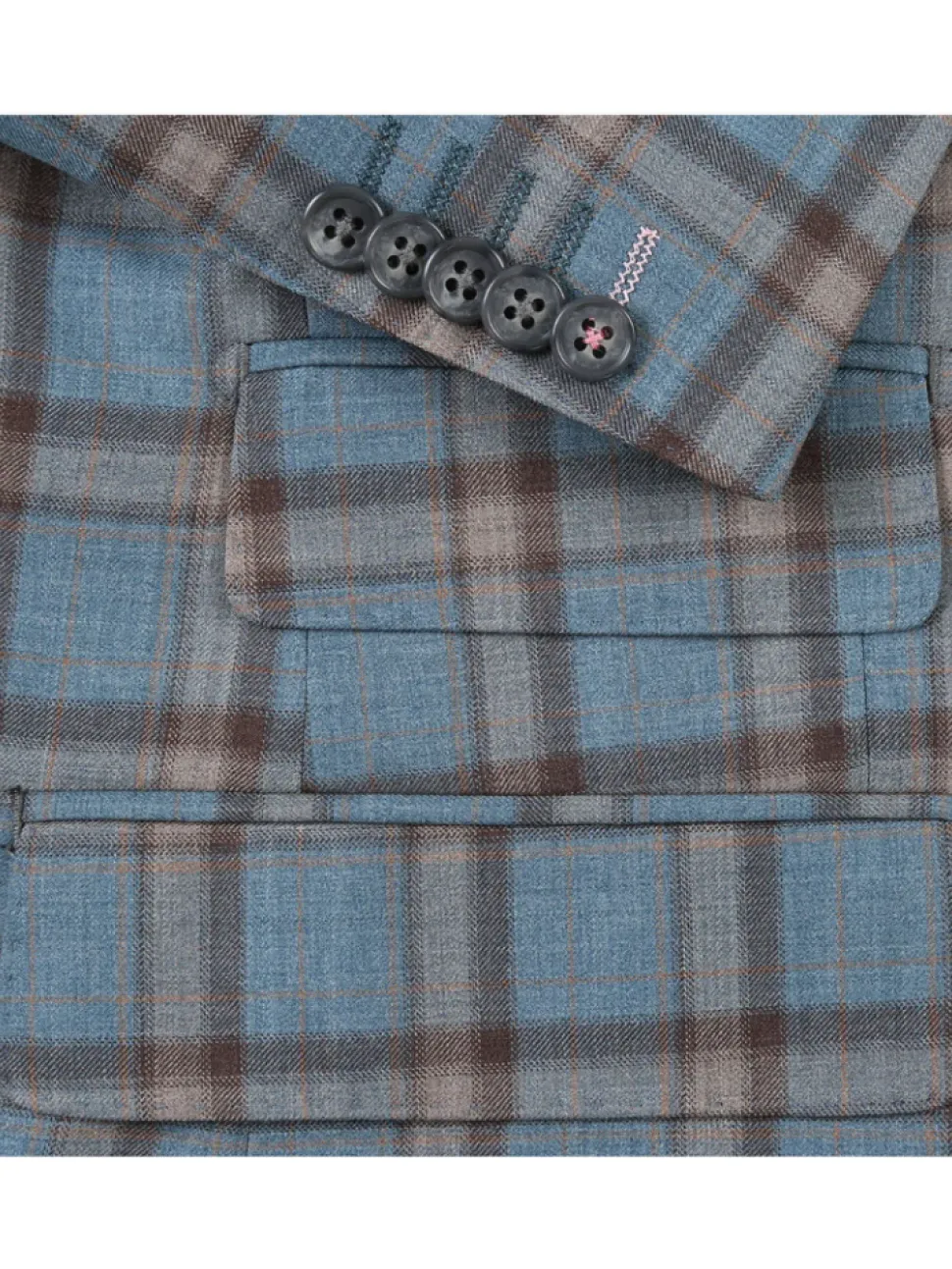 English Laundry Teal With Brown Windowpane Slim Fit Peak Lapel Wool Blend Suit