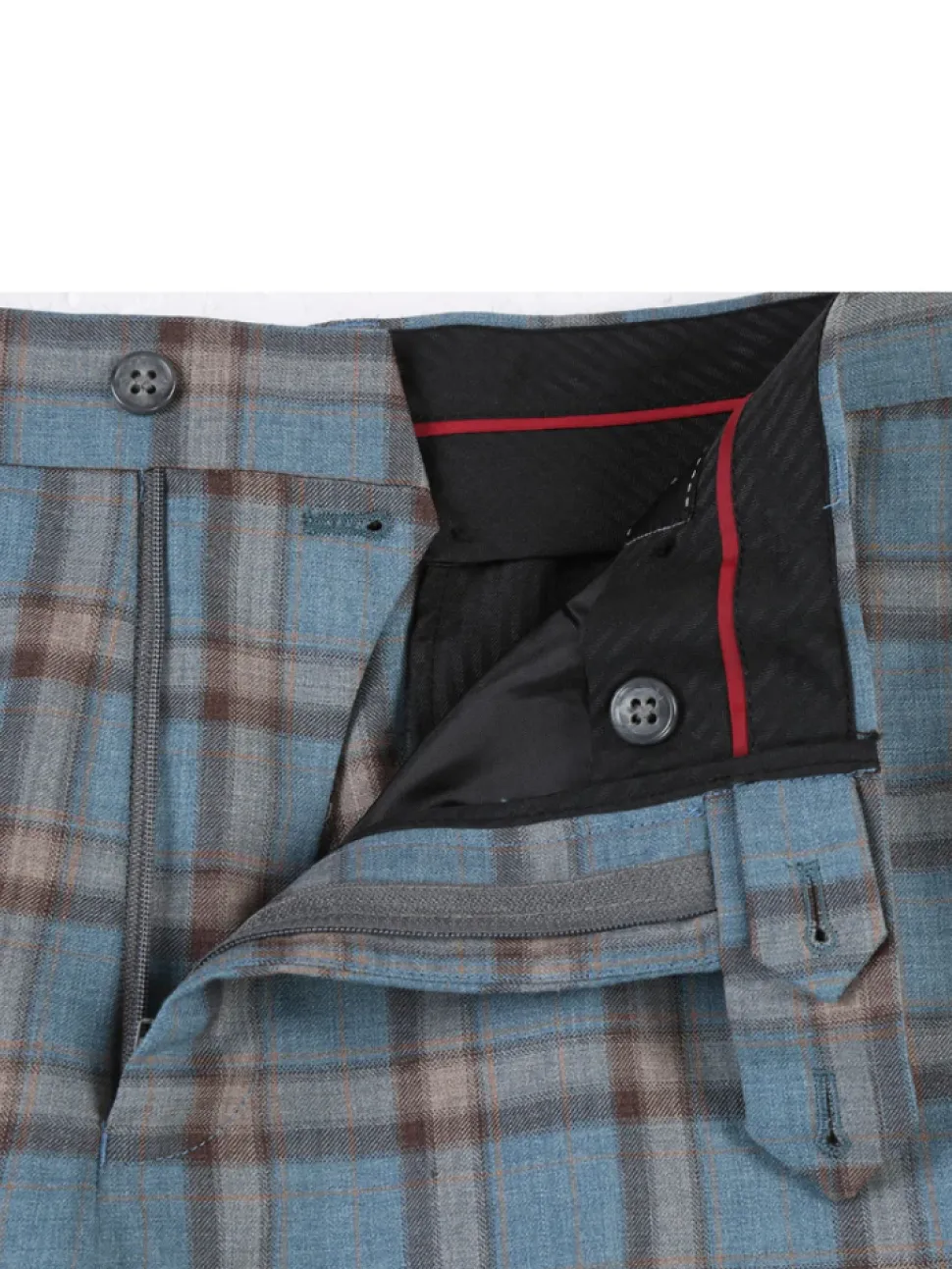 English Laundry Teal With Brown Windowpane Slim Fit Peak Lapel Wool Blend Suit