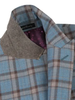 English Laundry Teal With Brown Windowpane Slim Fit Peak Lapel Wool Blend Suit