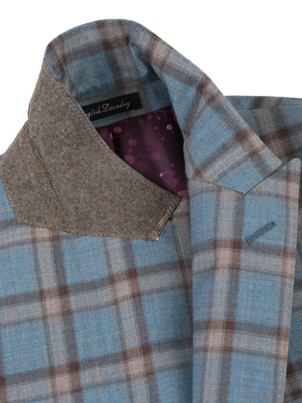 English Laundry Teal With Brown Windowpane Slim Fit Peak Lapel Wool Blend Suit