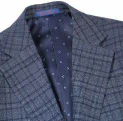 English Laundry Windowpane Blue Denim Style Slim Fit Notch Lapel Stretch 3-Piece Suit