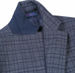 English Laundry Windowpane Blue Denim Style Slim Fit Notch Lapel Stretch 3-Piece Suit