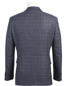 English Laundry Windowpane Blue Denim Style Slim Fit Notch Lapel Stretch 3-Piece Suit
