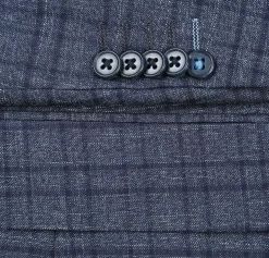 English Laundry Windowpane Blue Denim Style Slim Fit Notch Lapel Stretch 3-Piece Suit
