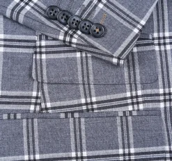 English Laundry Windowpane Check Gray Slim Fit Peak Lapel Stretch 2 Button Suit