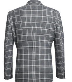 English Laundry Windowpane Check Gray Slim Fit Peak Lapel Stretch 2 Button Suit