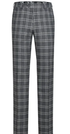 English Laundry Windowpane Check Gray Slim Fit Peak Lapel Stretch 2 Button Suit