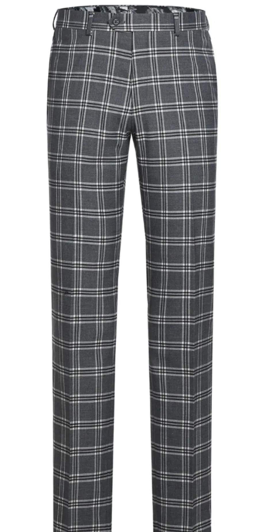 English Laundry Windowpane Check Gray Slim Fit Peak Lapel Stretch 2 Button Suit