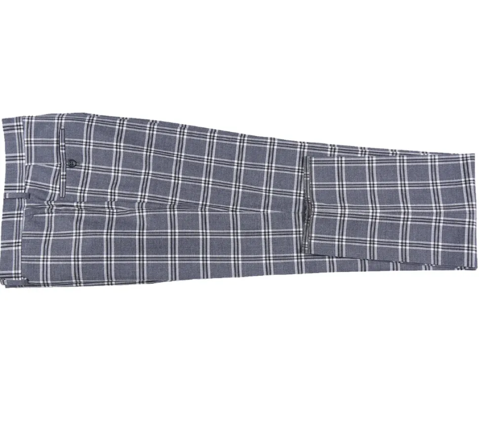 English Laundry Windowpane Check Gray Slim Fit Peak Lapel Stretch 2 Button Suit