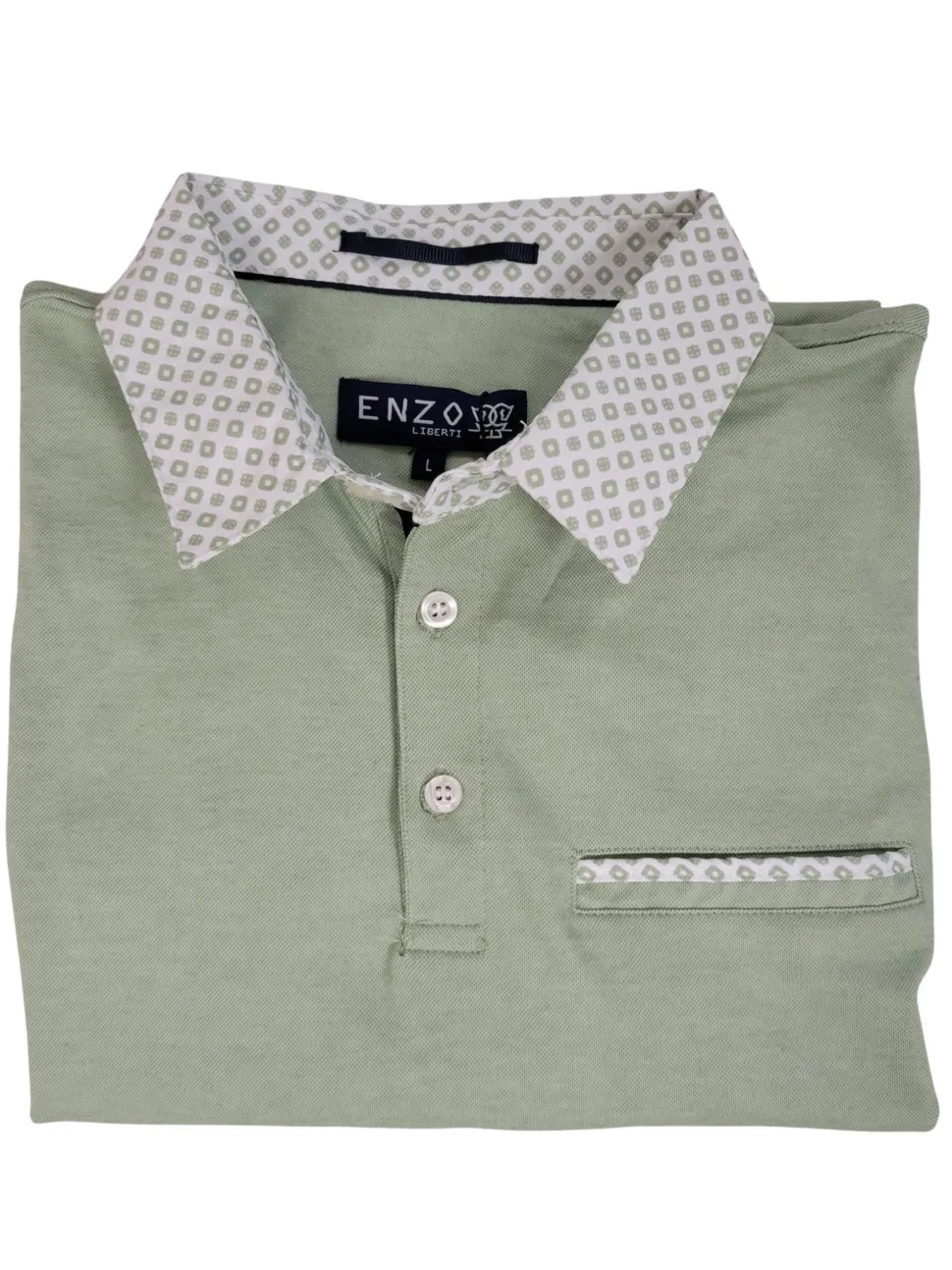 Enzo Liberti Mens Solid Green 100% Cotton Short Sleeve Polo Shirt