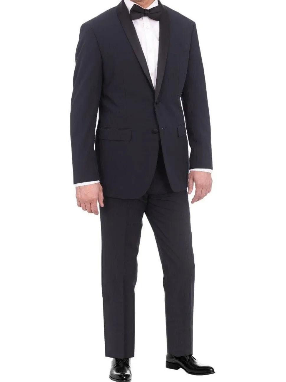 EP Slim Fit Navy Blue Tonal Striped Two Button Tuxedo Suit
