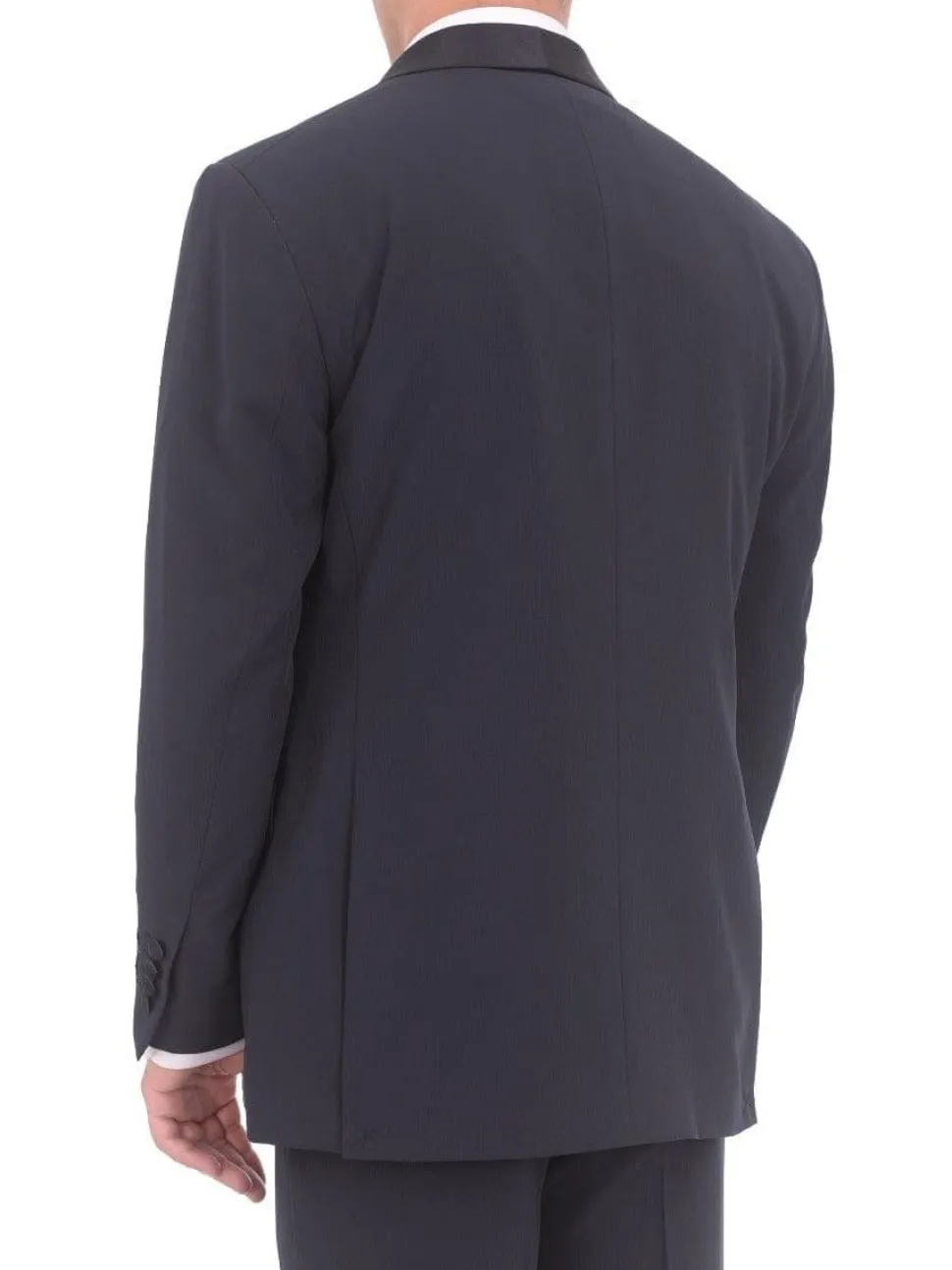 EP Slim Fit Navy Blue Tonal Striped Two Button Tuxedo Suit
