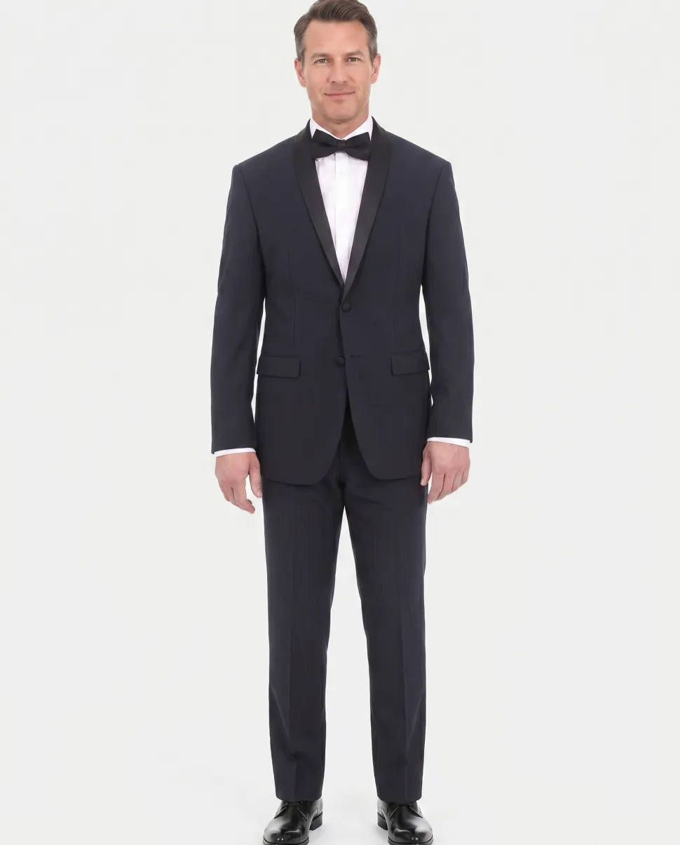 EP Slim Fit Navy Blue Tonal Striped Two Button Tuxedo Suit