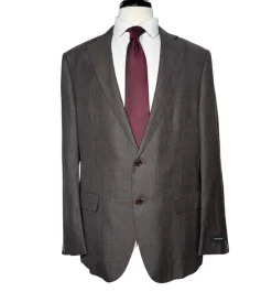 Ermenegildo Zegna Mens Gray Houndstooth Fully-Canvassed Notch Lapel Slim Fit 2-Button Linen Blend Suit - 44R
