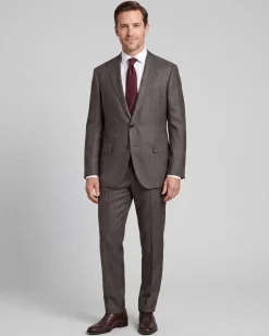 Ermenegildo Zegna Mens Gray Houndstooth Fully-Canvassed Notch Lapel Slim Fit 2-Button Linen Blend Suit - 44R