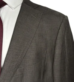 Ermenegildo Zegna Mens Gray Houndstooth Fully-Canvassed Notch Lapel Slim Fit 2-Button Linen Blend Suit - 44R