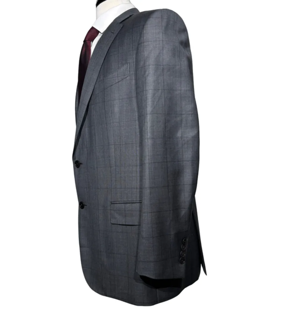 Ermenegildo Zegna Mens Gray Windowpane Fully-Canvassed Notch Lapel Classic Fit 2-Button Wool Suit - 44R