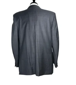 Ermenegildo Zegna Mens Gray Windowpane Fully-Canvassed Notch Lapel Classic Fit 2-Button Wool Suit - 44R