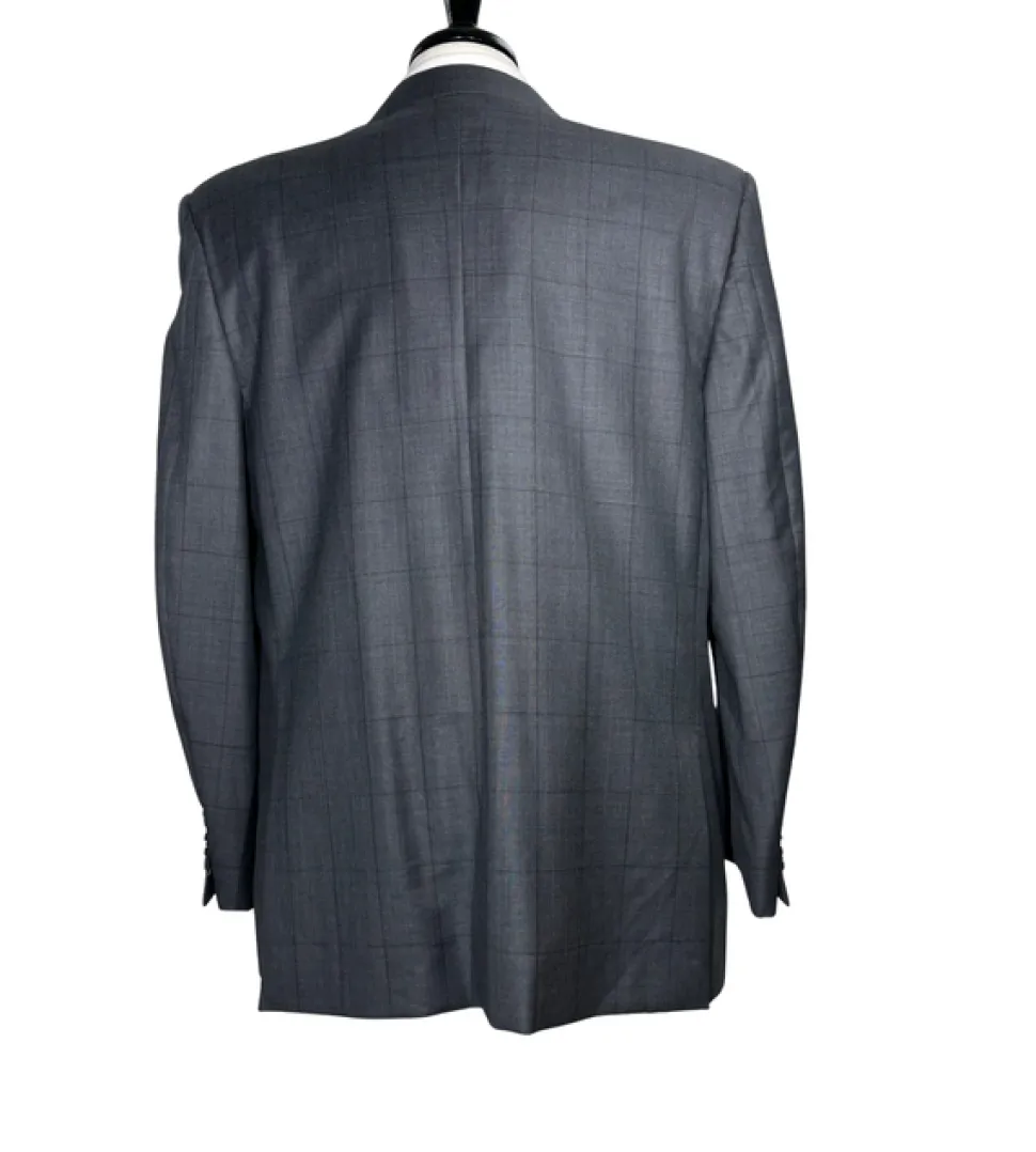 Ermenegildo Zegna Mens Gray Windowpane Fully-Canvassed Notch Lapel Classic Fit 2-Button Wool Suit - 44R