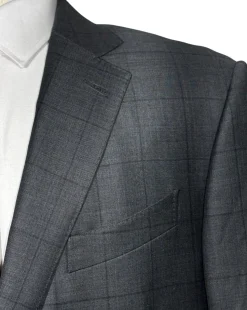 Ermenegildo Zegna Mens Gray Windowpane Fully-Canvassed Notch Lapel Classic Fit 2-Button Wool Suit - 44R