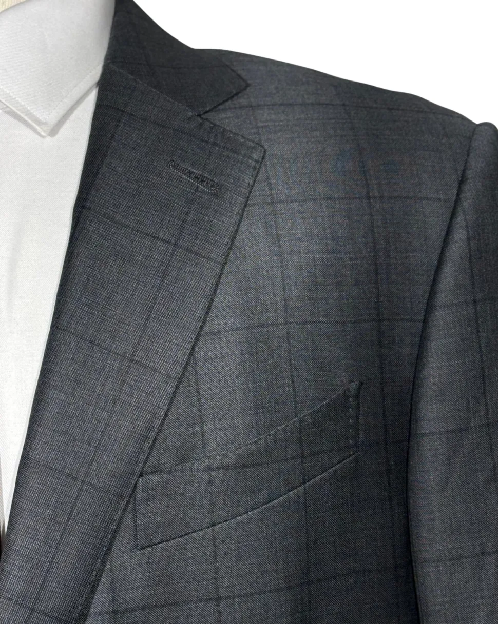 Ermenegildo Zegna Mens Gray Windowpane Fully-Canvassed Notch Lapel Classic Fit 2-Button Wool Suit - 44R