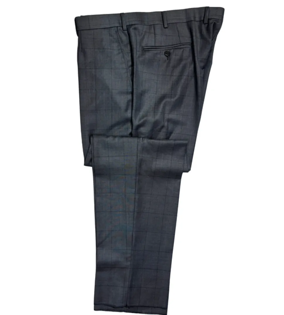 Ermenegildo Zegna Mens Gray Windowpane Fully-Canvassed Notch Lapel Classic Fit 2-Button Wool Suit - 44R
