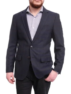 Extra Slim Fit Navy Blue With Brown Plaid Wool Blazer Sportcoat