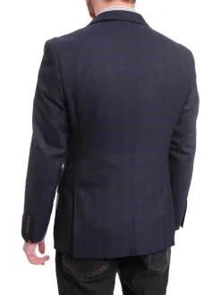 Extra Slim Fit Navy Blue With Brown Plaid Wool Blazer Sportcoat