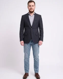 Extra Slim Fit Navy Blue With Brown Plaid Wool Blazer Sportcoat