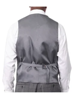 Extrema Mens Gray Check Wool Blend 3 Piece Vested Regular Fit Suit