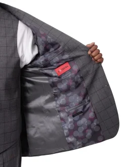 Extrema Mens Gray Check Wool Blend 3 Piece Vested Regular Fit Suit