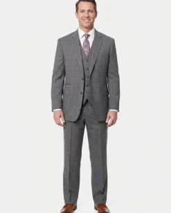 Extrema Mens Gray Check Wool Blend 3 Piece Vested Regular Fit Suit