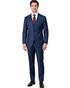 Extrema Solid Blue Regular Fit Reda Wool 3-Piece Suit