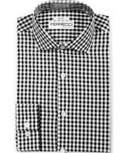 Ferrecci Black and White Check Slim Fit Cutaway Collar Cotton Dress Shirt